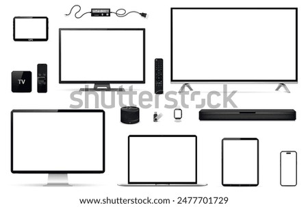 TV, computer, laptop, tablet, phone, watch, smart speaker, sound bar, usb flash drive, gps navigation device, tv set-top box and remote control.