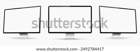 Computer display on three sides with transparent screen. Realistic computer screen mockup.