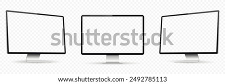 Realistic computer screen mockup. Computer display on three sides with empty screen isolated on transparent background