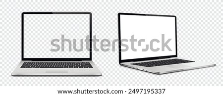 Laptop computer with white and empty screen on transparent background