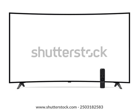 Realistic curved tv screen with remote control. Smart tv mockup.