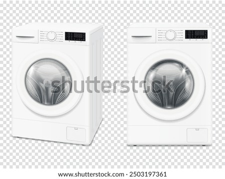 Realistic washing machine mockup isolated on transparent background