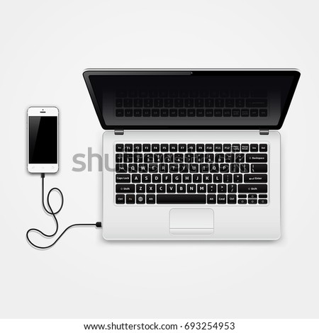 Mobile phone connected to laptop