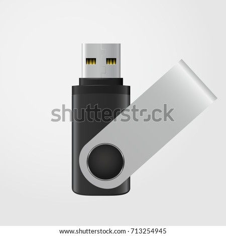 Black and silver USB stick isolated on grey background