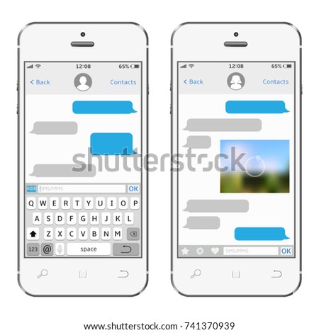 Two chat screens templates on white smartphones