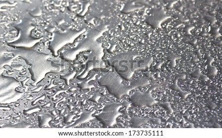 Drops of water on metal. Abstract background