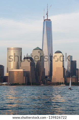 NEW YORK, USA - 22 MAY: World Trade Center reaches its full height on May 22, 2013. The building now towers 1776 feet above lower Manhattan