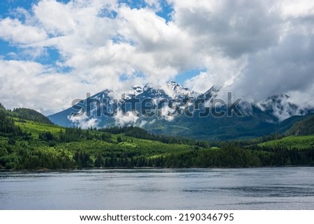 Misty view of Mt Menzies seen from cruise ship in the Discovery Passage in British Columbia Photo stock © 