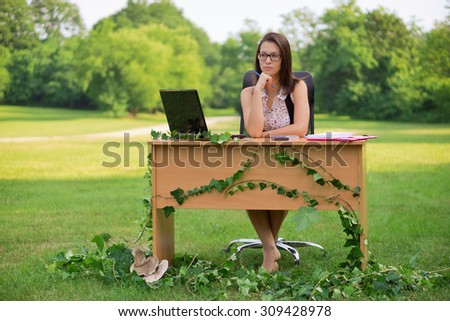 Office in the nature, young secretary working outdoor