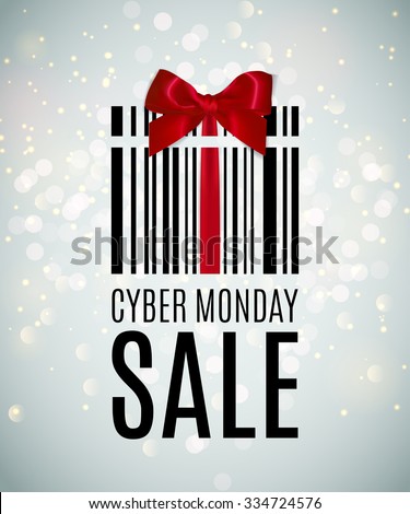 Cyber monday background with Present barcode. Sale concept. Vector illustration