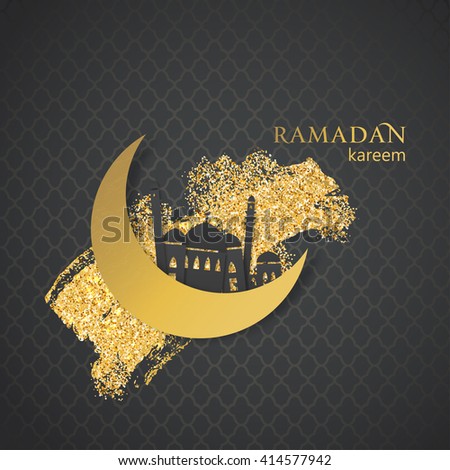 Ramadan greetings background. Ramadan kareem. Festive Ramadan card design. Paper mosque on golden glitter background. Vector illustration. Photo stock © 