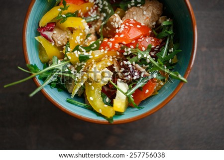 Healthy and beautiful vegetable  salad with sesame seeds