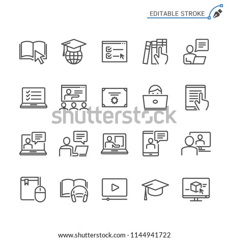 Online education line icons. Editable stroke. Pixel perfect.