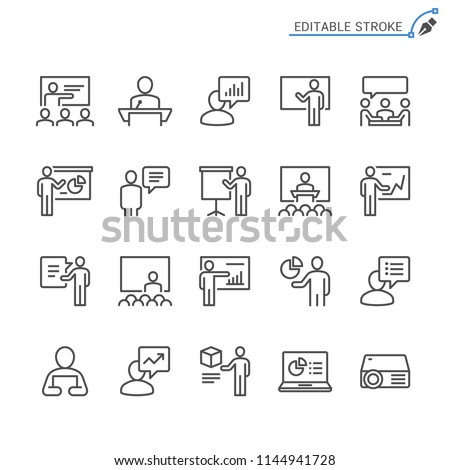 Business presentation line icons. Editable stroke. Pixel perfect