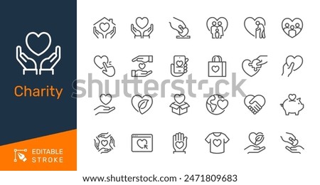 Charity thin line icons. Editable stroke. Pixel perfect.