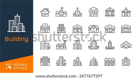 Building thin line icons. Editable stroke. Pixel perfect.
