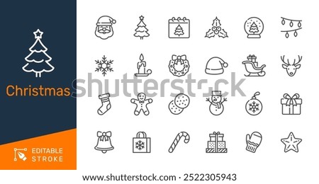 Christmas thin line icons. Editable stroke. Pixel perfect.