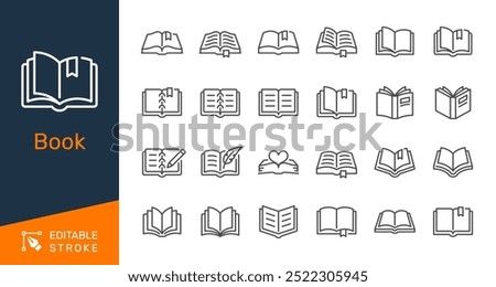 Book thin line icons. Editable stroke. Pixel perfect.