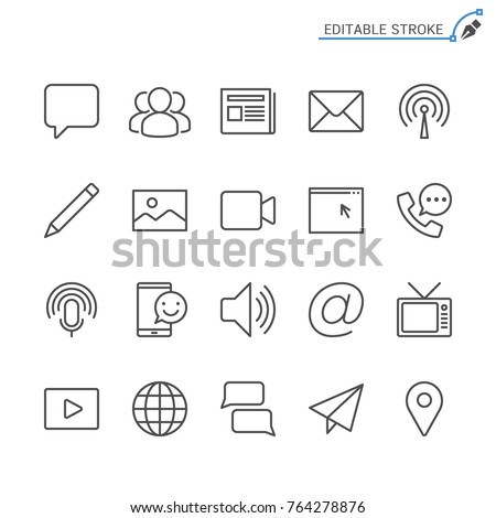 Media and communication line icons. Editable stroke. Pixel perfe