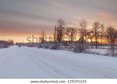 Northern Ontario winter road Just before sunrise