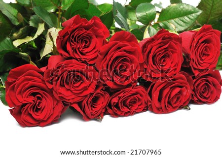 big bouquet red roses on isolated background
