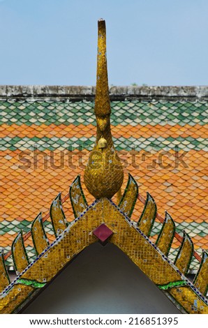 Roof style of thai temple with gable apex on the top, Thailand