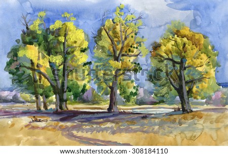 landscape with trees in autumn painting