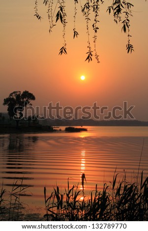 river landscape in the evening in north china