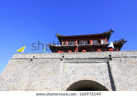 Ancient Chinese architectural style of the drum tower, closeup of photo