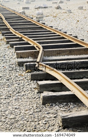 TANGSHAN CITY - NOVEMBER 16: The rail track damaged by the earthquake in the Tangshan earthquake ruins park, on november 16, 2013, tangshan city, hebei province, China.