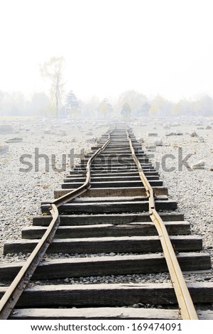TANGSHAN CITY - NOVEMBER 16: The rail track damaged by the earthquake in the Tangshan earthquake ruins park, on november 16, 2013, tangshan city, hebei province, China.