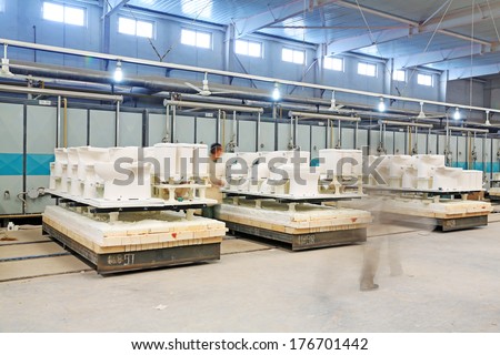 LUANNAN COUNTY, CHINA - JANUARY 5: Sintering workshop production line, in the ZhongTong Ceramics Co., Ltd. January 5, 2014, Luannan county, Hebei Province, China.