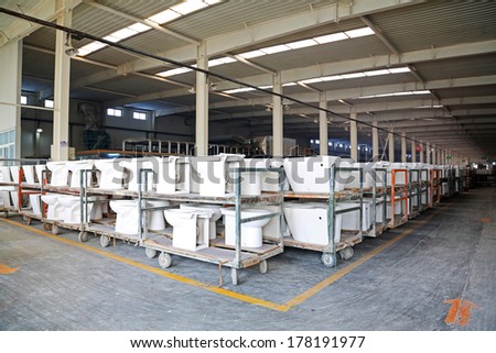 LUANNAN COUNTY, CHINA - JANUARY 5: ceramic closestool products assemblies in a warehouse, in the ZhongTong Ceramics Co., Ltd. January 5, 2014, Luannan county, Hebei Province, China.