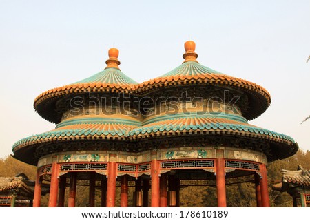 BEIJING - JANUARY 17: Wan Shou Pavilion building scenery in the temple of heaven park, on January 17, 2014, Beijing, China.