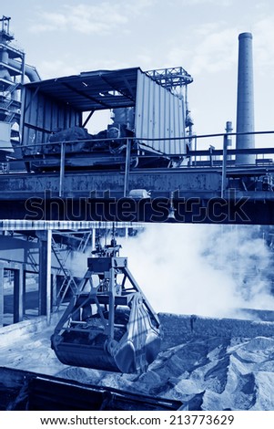 Iron ore powder stock ground in the steel mills, closeup of photo