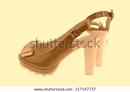 beautiful Women's high-heeled color sandals on a white background