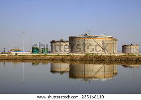 CAOFEIDIAN CITY - SEPTEMBER 27: China's oil storage tanks jidong oilfield company, on september 27, 2014, Caofeidian City, Hebei Province, China