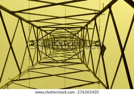 electric tower bottom view in the blue sky, steel power transmission facilities