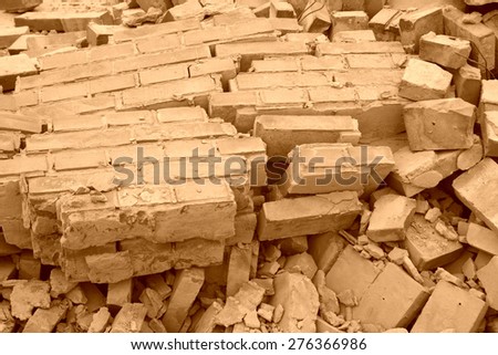 collapsed walls in the demolition site