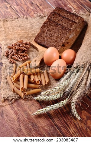 Healthy bread and pasta with whole grains
