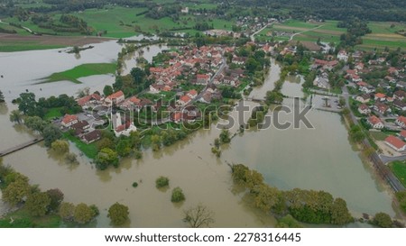 Image, Stock Photo riverbank flooding Deluge