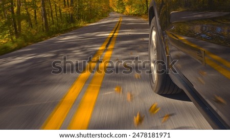 Image, Stock Photo Car Drives along One Lane Road in Jungle with Waterfall