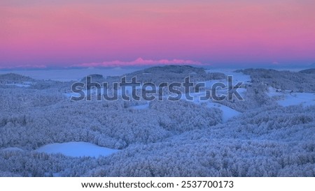 Similar – Foto Bild Nebel über wunderschönes hügeliges Gelände