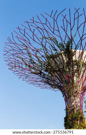 SINGAPORE - FEBRUARY 28, 2015: Close-up Supertree Groove at Garden by the Bay. Garden by the Bay is one of the most famous tourist attraction in Singapore.