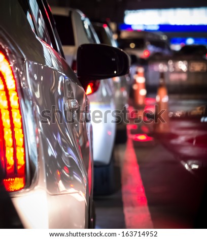Crowded car in the bad traffic night