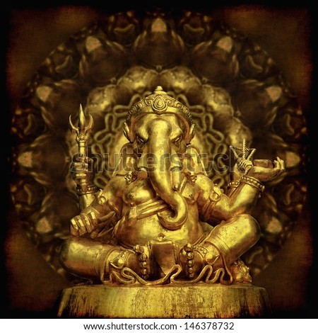 Golden Sculpture Hindu God Ganesha