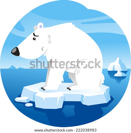 Polar Bear Standing Worried over climate change On Ice Vector Illustration Cartoon.