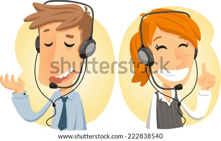 Costumer Service Call Center Operator On Duty, with both man and woman customer service vector illustration.