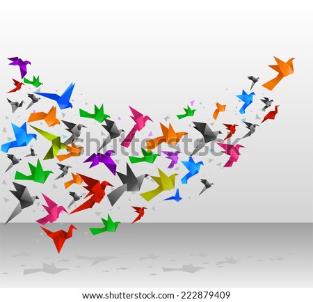 Origami Birds Flying Upwards vector illustration.