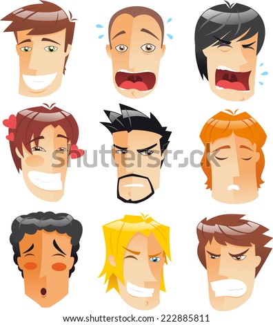 Human Head People Front View Avatar Profile Men faces set collection, vector illustration cartoon. 